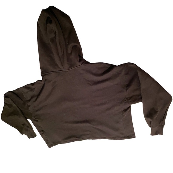 Victoria's Secret Black Cropped Oversized Fleece Logo Hoodie Size Medium - Picture 4 of 8
